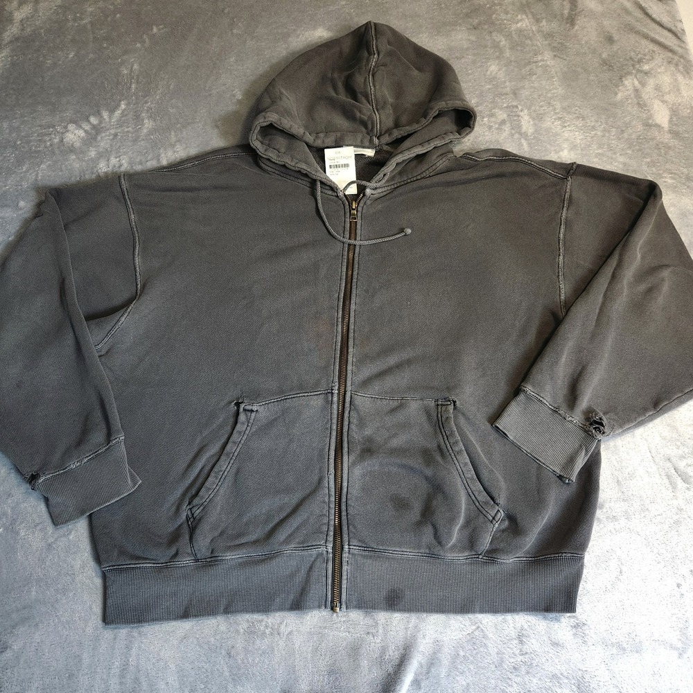 New Elwood Men's Organic Cotton Distressed Full-Zip Hoodie Vintage Grey Size L